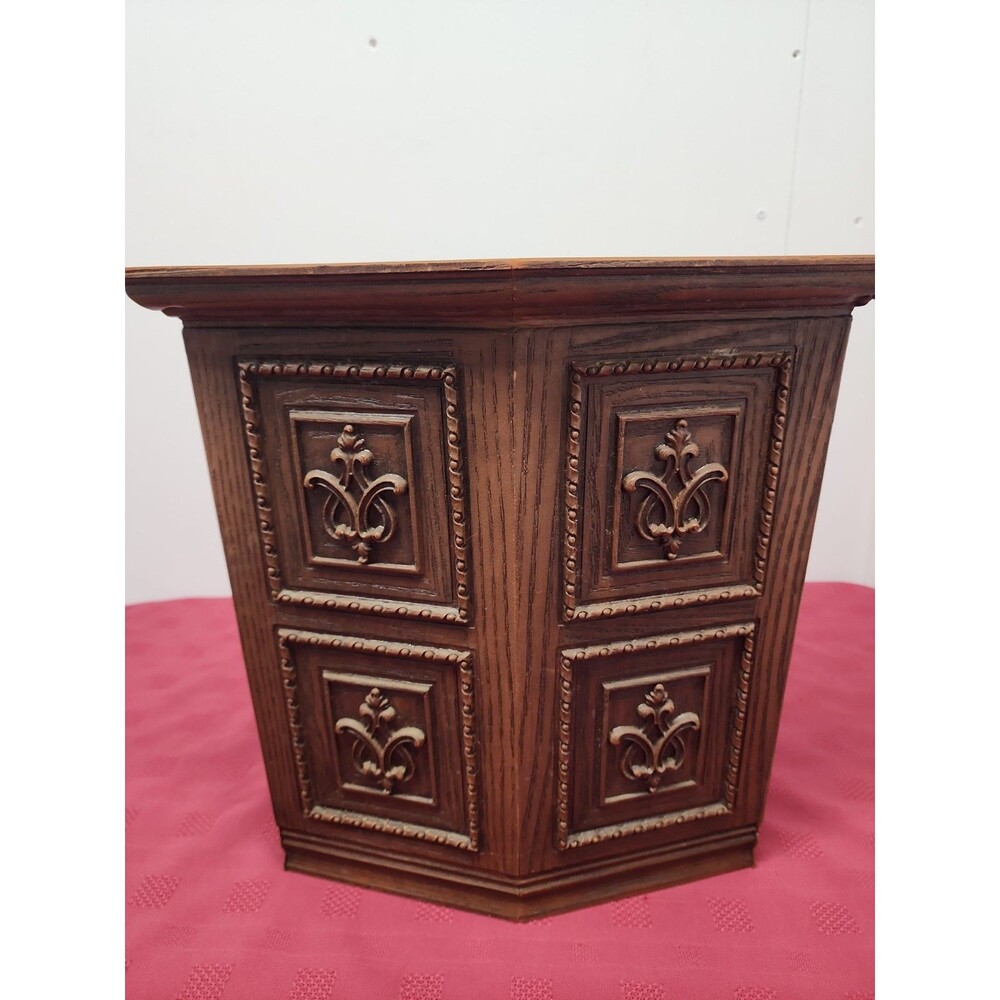 VTG Max Klein FauxWood Hexagonal Wastebasket Raised Relief 1970s 14" Made In USA - Picture 9 of 16